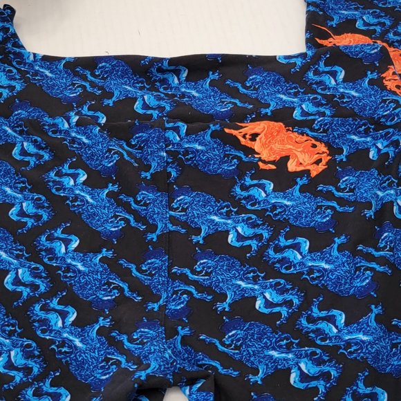 LuLaRoe Tall & Curvy TC Legging Blue Black Orange Mystical Mythical Dragon Lion - Picture 3 of 13